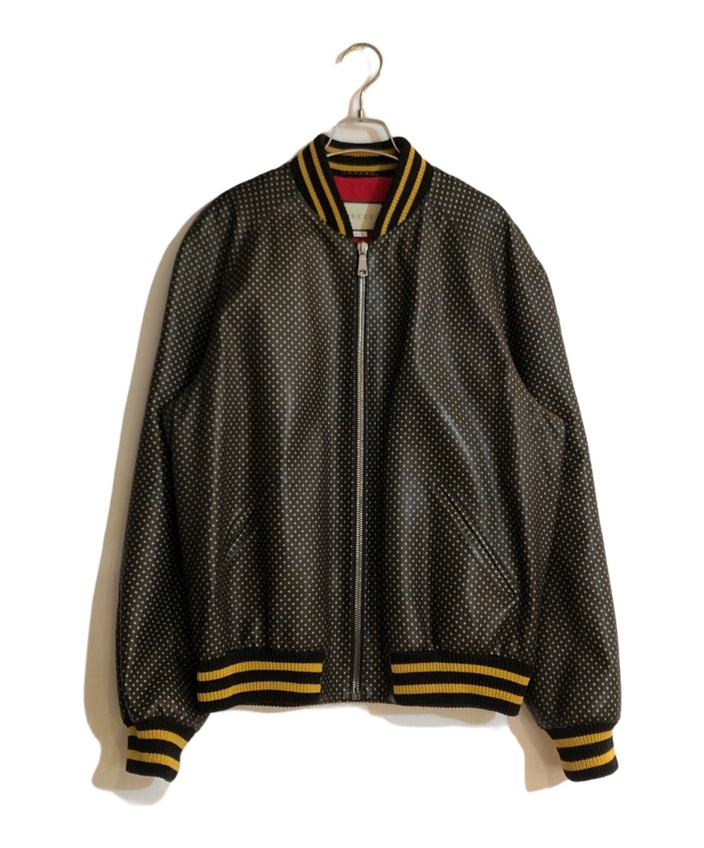 GUCCI Stars Motif Leather Bomber Jacket Black Size 50 XL Made in