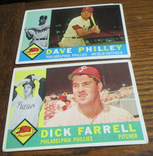 2) 1960 Topps Phil. Phillies baseball cards #52 Dave Philley #103 Dick Farrell