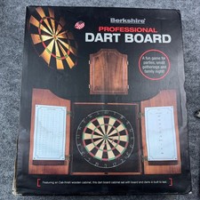 Berkshire Professional Dart Board Set Oak Finish Wood Cabinet 6 Steel Tip Darts