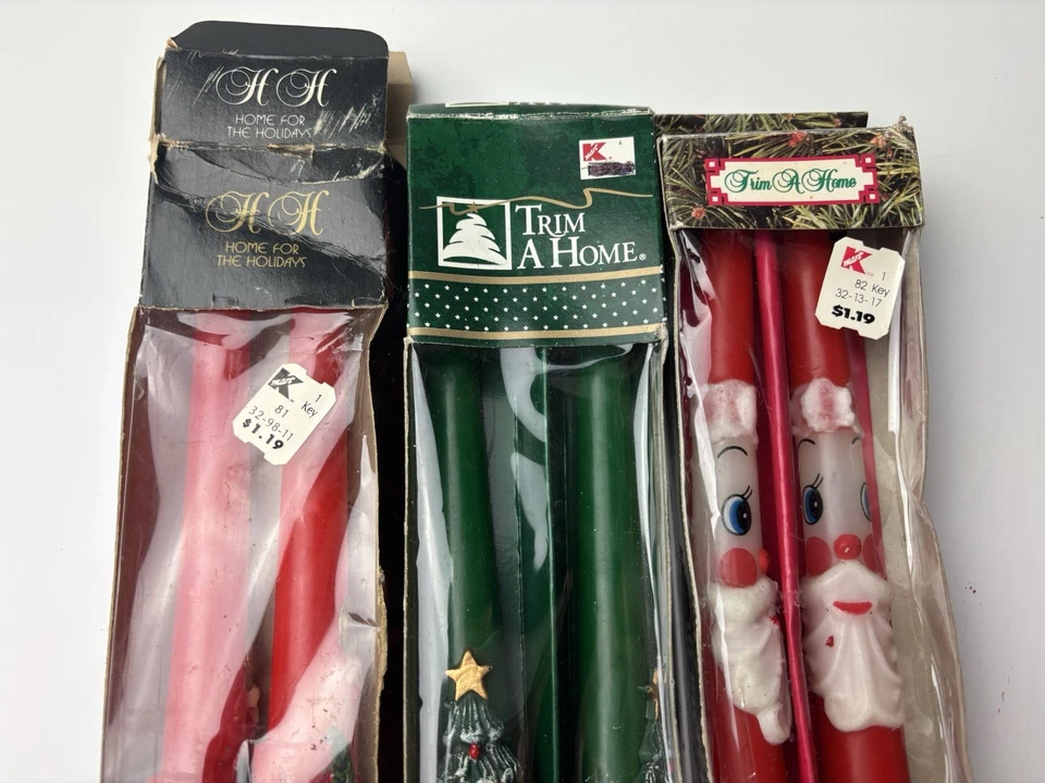 VTG Christmas Holiday Candles Tapers 10" Snowman Christmas Tree Lot of Three 1A Foto 4 de 4