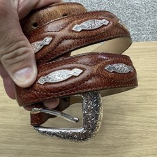 Vintage Tony Lama Belt Men 34 Brown Leather Western Concho Studded Buckle C50075