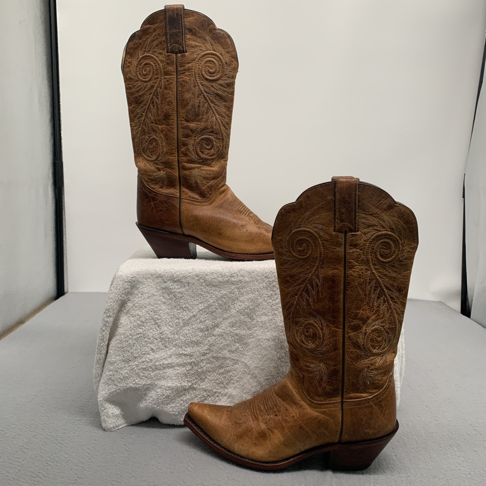 Justin L4332 Brown Leather Embroidered Cowgirl Boots Women's 9.5G Western