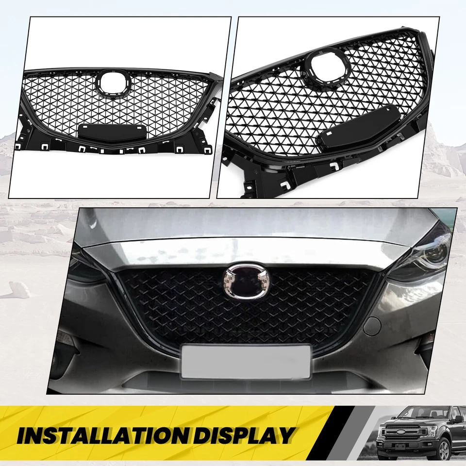 Решетка передняя в сотовом стиле черная ABS для Mazda 3 Axela 2014 2015 2016 годов выпуска - Изображение 3 из 4