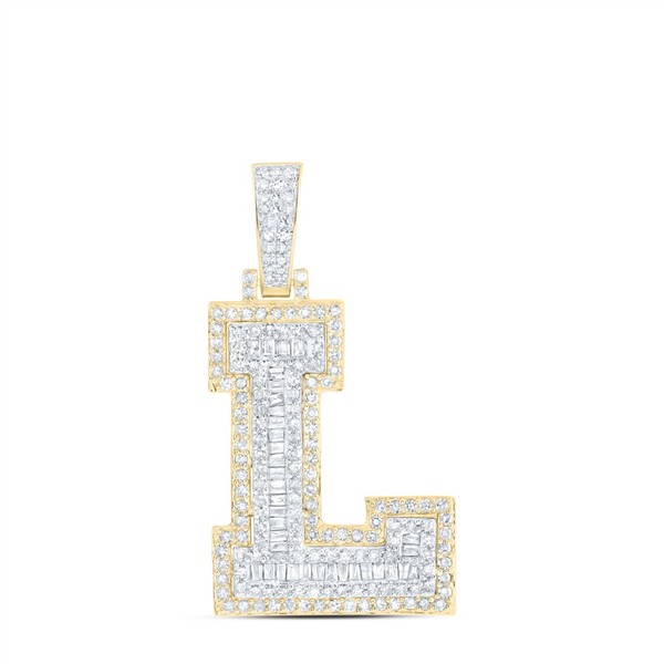 10K Gelbgold Echt Baguette Diamant Vereist Aus Brief L Initialen AnhäNger 0.88-image