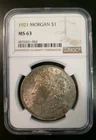 1921 $1 Morgan Silver Dollar US NGC MS63 Uncirculated Philadelphia