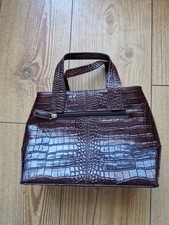 Jane Shilton Embossed Croc Genuine Leather Handbag Tote Grab Bag Burgundy Brown