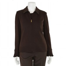 St. John Collection 2Pc Collared Jacket Top Set in Amaretto Brown sz 10/L