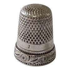 Sterling Silver Thimble Antique Vintage Ornate Size 7 Etched Floral Victorian 