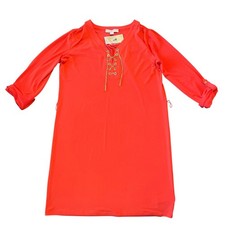 Michael Kors Grenadine Red Chain Lace Up Shift Dress MS58E92S32 Size M NEW