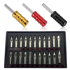Traditional Tattoo Tips and Grips - 3 Pcs Aluminum Grips 22 Pcs Stainless S...