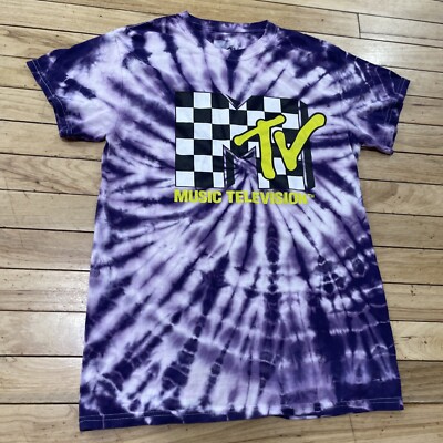 MTV Tie Dye T Shirt 90s MTV Checkerboard Logo Mens S Purple