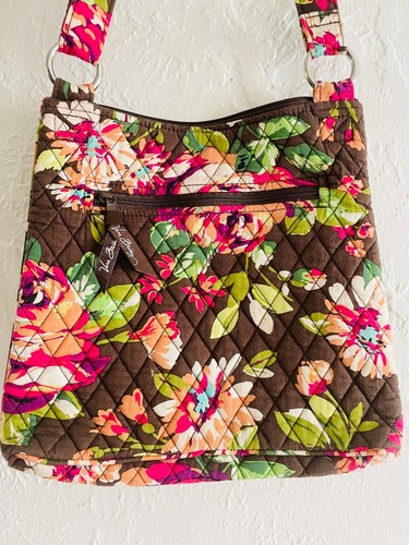 Vera Bradley Purse Handbag Shoulder Brown Pink Floral Preppy English Rose - 第 7/14 張圖片