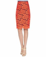NWT NICOLE MILLER ARTELIER ORANGE LACE PENCIL SKIRT SZ 4