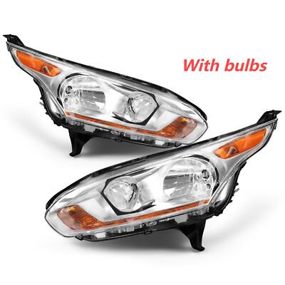 For 2014-2018 Ford Transit Connect Chrome Headlights Headlamps Pair Left+Right