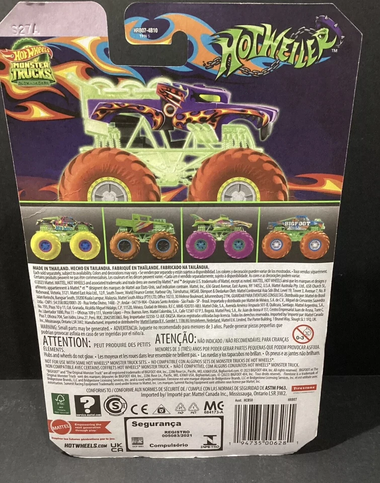 HOT WHEELS MONSTER TRUCKS BRILLA EN LA OSCURIDAD HOTWEILER Nuevo Sellado en Caja Foto 2 de 2