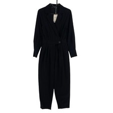 Mango MNG Committed Women Black With Lapels Long Sleeves Jumpsuit Size 2XS XXS