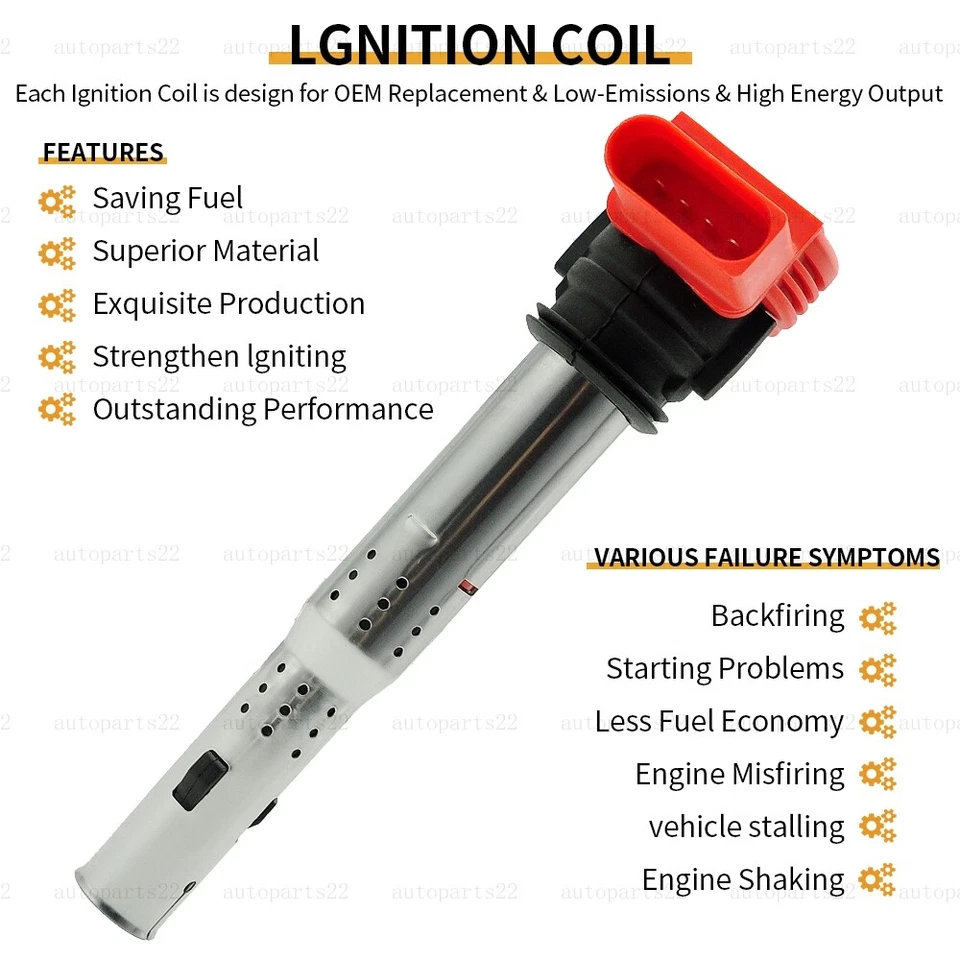 4 bobinas de encendido + 4 bujías aptas para Tiguan CC 2009-2016 2,0 L l4 Foto 4 de 4