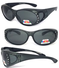Womens Rhinestones Oval Anti Glare Polarized Lens Cover Fit Over Sunglasses