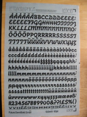 0,1 x Letraset schwarze Buchstaben/Zahlen 60pt 13,5 mm Futura Demi Fettschrift LG3613