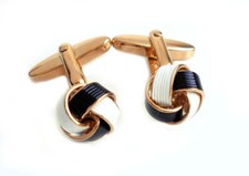 Knoten Manschettenknöpfe  weiss schwarz vergoldet 12 mm rund + sw Box MK1018