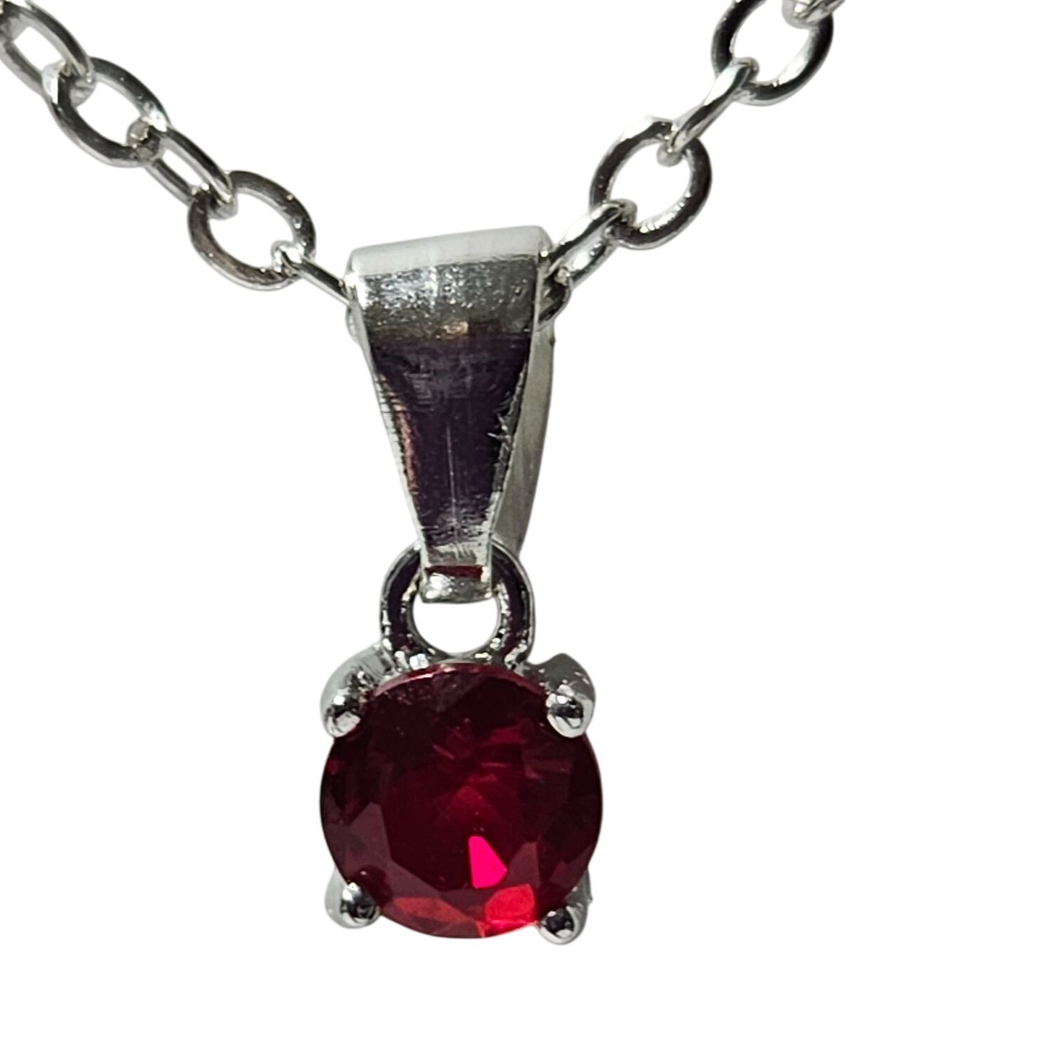 Elegant Ruby Red Gemstone Silver Tone Pendant Nec… - image 2