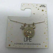 Life Pendant Necklace Antique Gold Tone Fine Chain Symbol of Rejuvenation