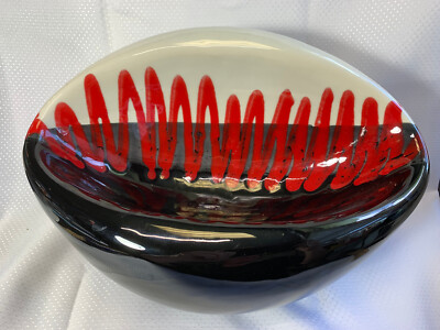 Raymor Italy Modern Ceramic Bowl Centerpiece Red Black White Abstract Art