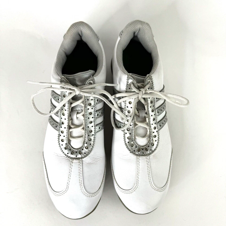 Туфли для гольфа женские Adidas 8 белые серые кожаные драйвер бутсы 671310 - Изображение 3 из 4