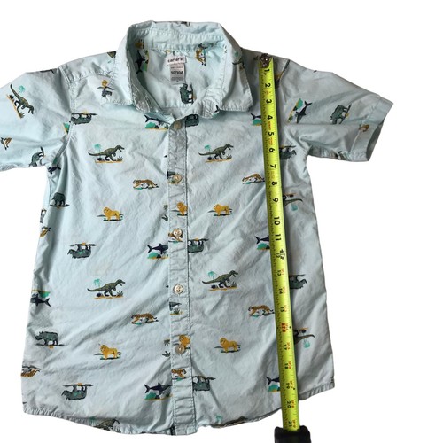CARTER'S Kid Shirt Short Sleeve Collared. Zoo Animals Size 10/10A Light Blue - Picture 5 of 13