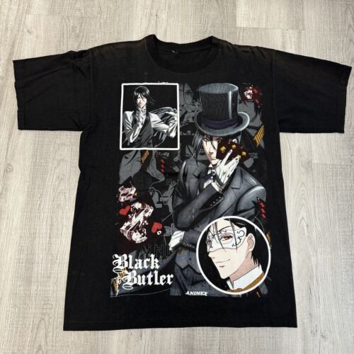 T-shirt graphique anime majordome noir taille Large - Photo 1 sur 5