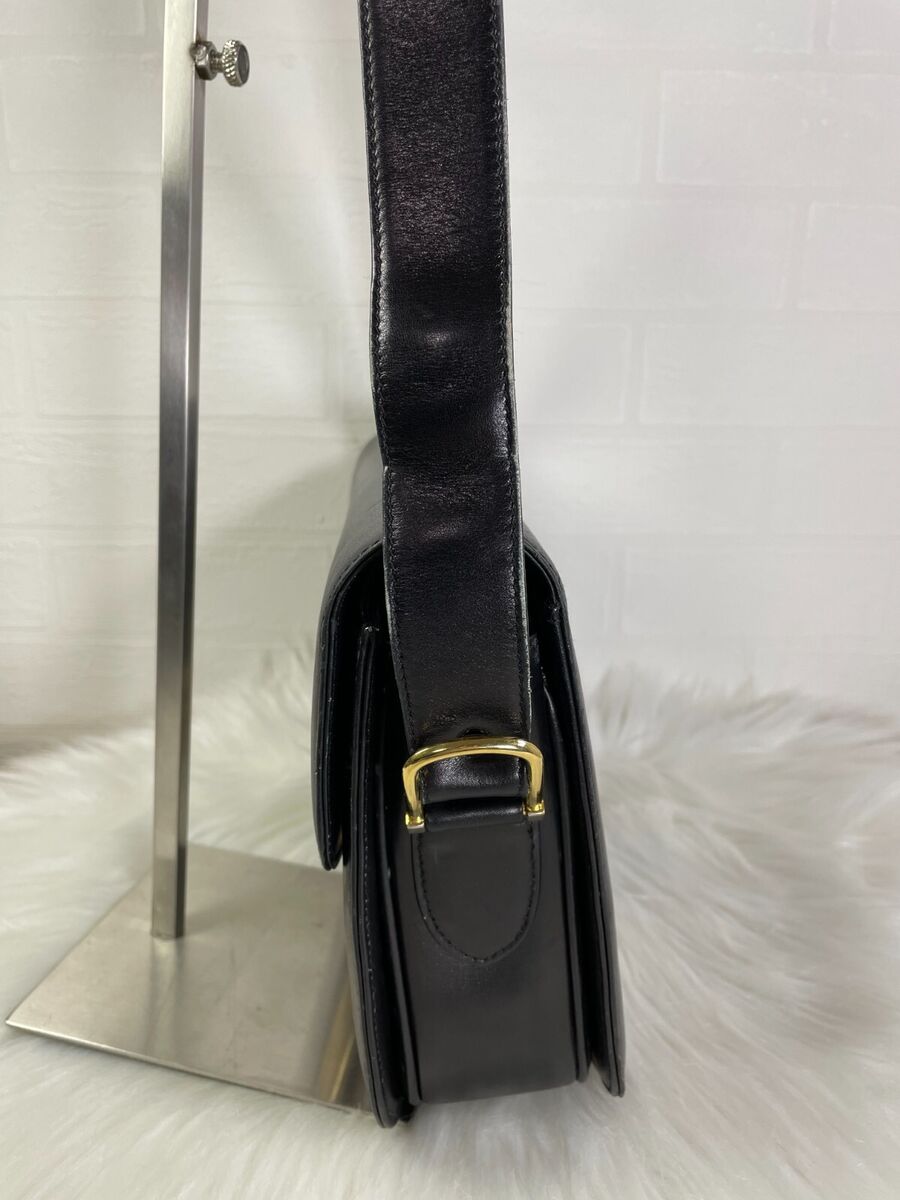 Celine Horse Carriage Shoulder Bag Black Leather Old Vintage Celine Horse Carriage Shoulder Bag Black Leather Old Vintage