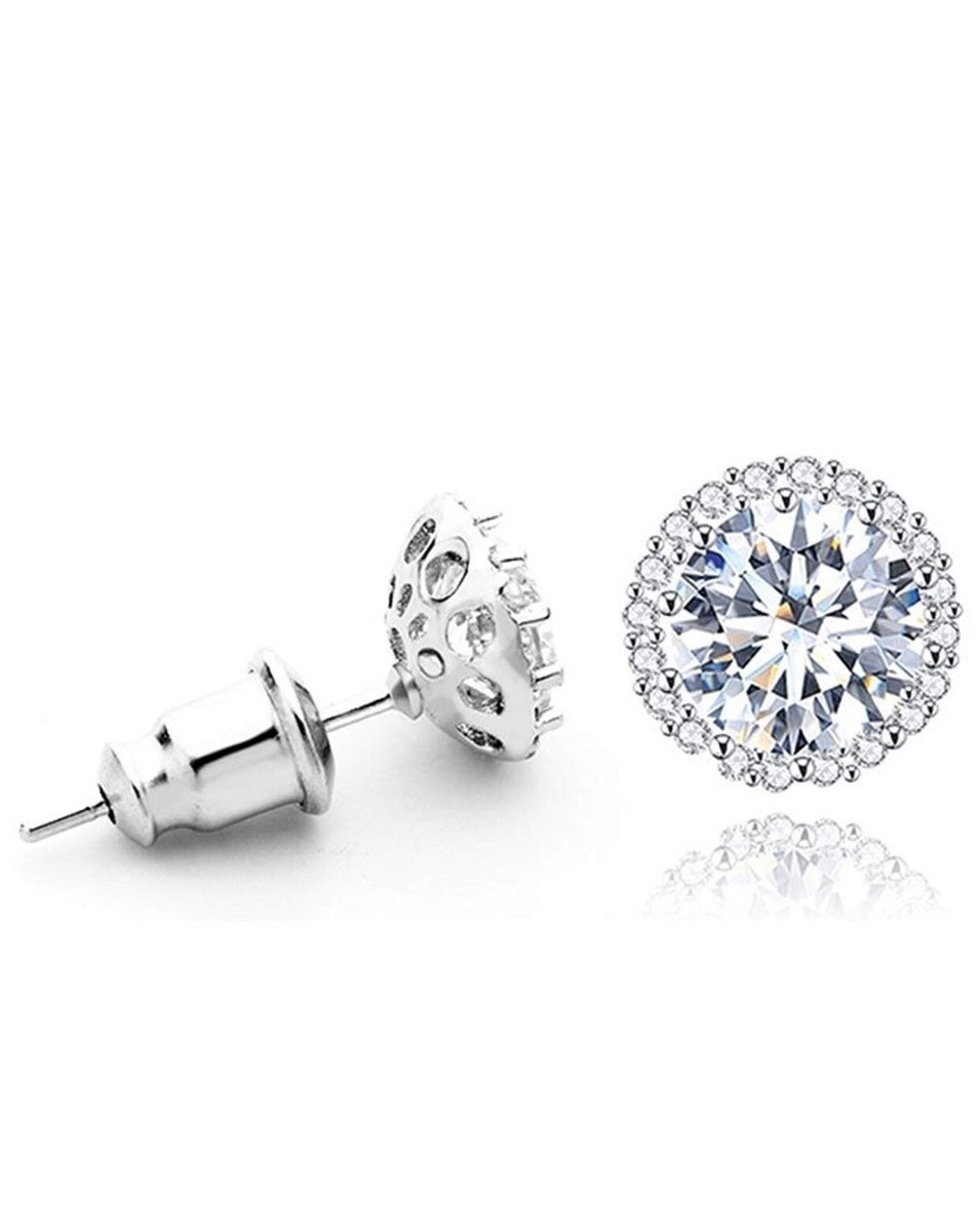 Platinum Plated 1CT Round Cut Halo Cut Cubic Zirconia Stud