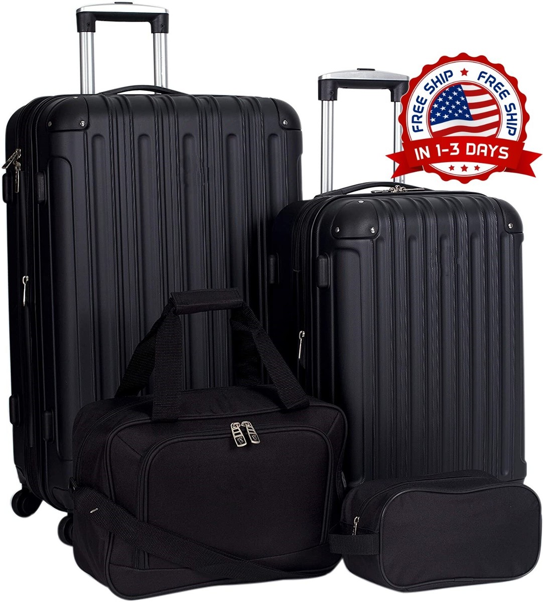 Juego De Equipaje Negro Piezas Maleta y Bolsa Mano Con Ruedas Para Avion  Viaje