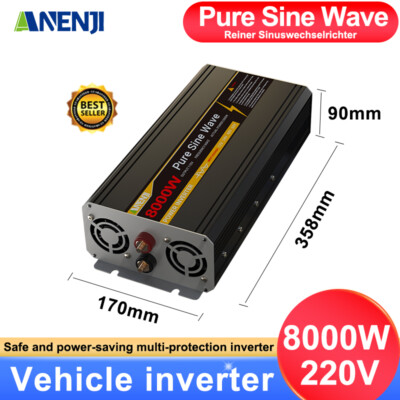 8000W Pure Sine Wave Power Inverter DC 12/24/48V to AC 220V for Car RV Truck LCD
