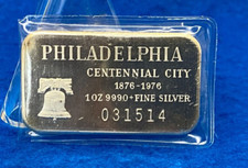 1976 Philadelphia Centennial Liberty Bell 1 Oz. .999 Silver Art Bar 86.95 per troy oz