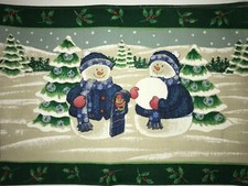 Snowmen / Holly edged placemats Christmas holiday 4 pc. fabric      B4