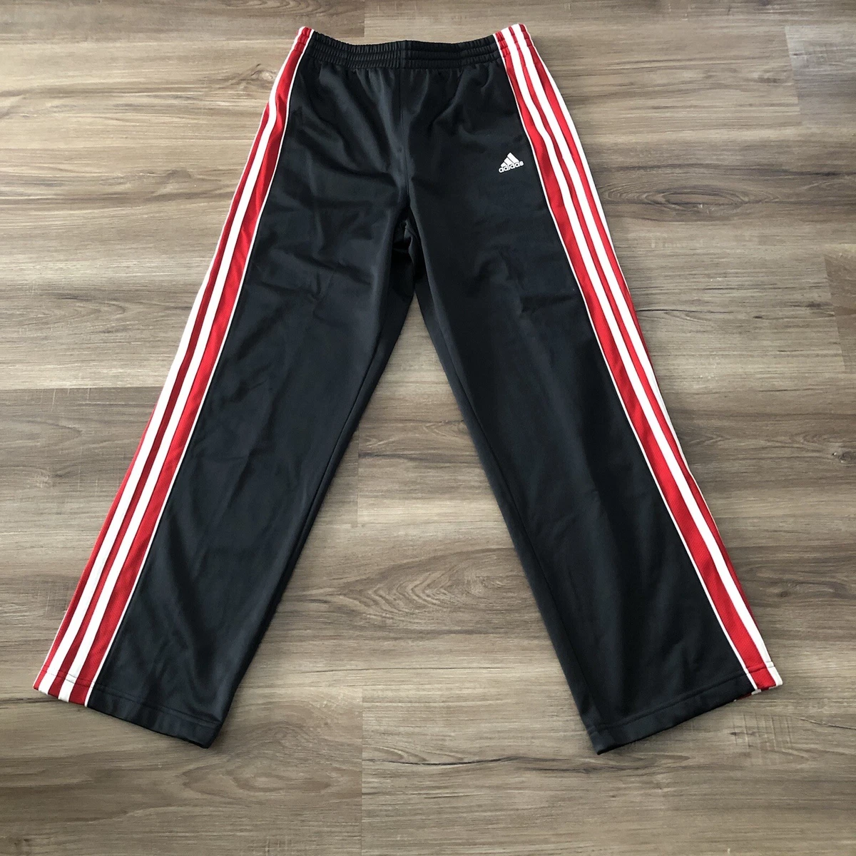 Adidas Vintage Black Red Classic 3 Stripe Track Pants Youth Large Fits  Women Med