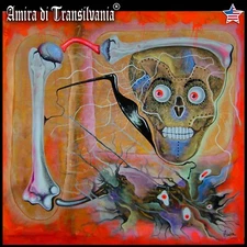 original art painting contemporary psychedelia figures skull & bones death humor