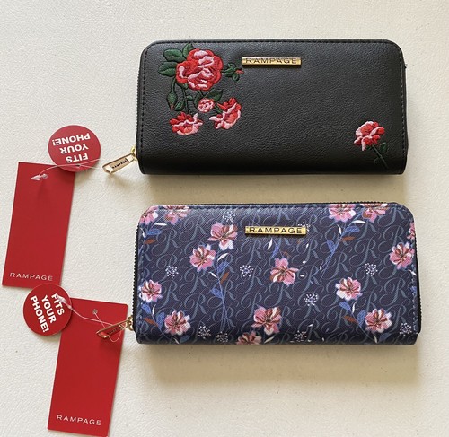 Rampage Wallet Blue Floral Black Rose NEW Lot of 2 Zip Up Clutch Flower Floral - Picture 2 of 12