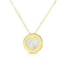14K Yellow Gold Mother Of Pearl Heart Pendant Necklace, 16"
