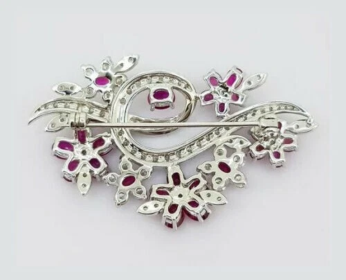 Broche prendedor para mujer 2,50 quilates corte ovalado simulado rosa rubí chapado en oro blanco de 14 quilates Foto 2 de 4