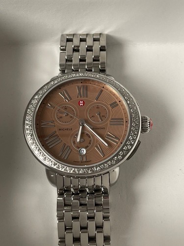 Michele Serein 100 Diamond's .60 CT Chronograph Watch Silver with Pink Face - Picture 6 of 13