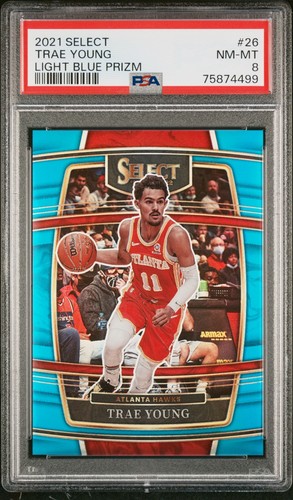 2021 Panini Select #26 Trae Young Light Blue Prizm /299 PSA 8
