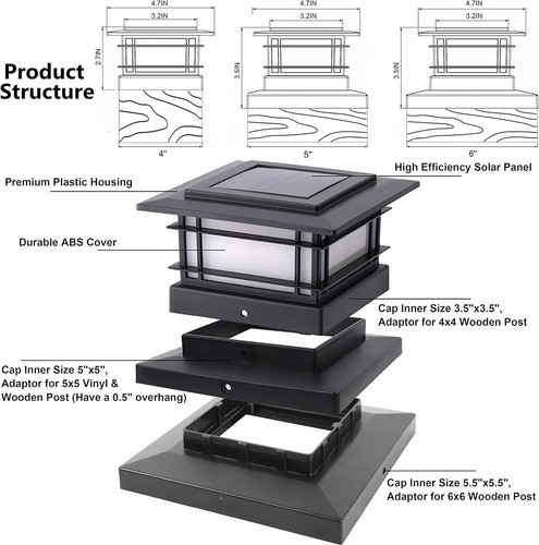 Super Solar Post Lights - Warm White LED - Fits 4x4, 5x5 or 6x6 Wooden Posts - Picture 6 of 10