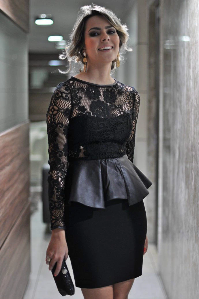 Leather top peplum dress