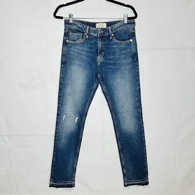 We The Free People Jeans Sz 27 (30x30) Blue Denim Distressed Straight Leg
