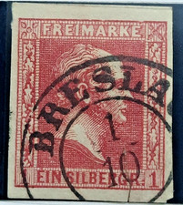 Postmark Series: Prussia 1857, 1Sgr Rose. Typographed. "BRESLAU" PM. Read Desc.
