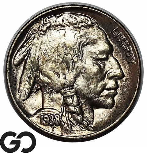 1938-D/D Buffalo Nickel, Re-Punched MM, Solid Gem BU++