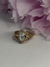 925 Sterling Silver Gold Plated CZ Ring Size 5
