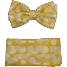 Men Bow Tie Hankie Set Formal Event Tuxedo, Business Suit BT15 Gold Polka Dots